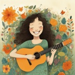 Happy Girl Playing Guitar