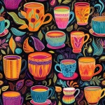 Colorful Coffee Cups Pattern
