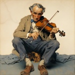 Old Man Playing Violin Art