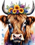 Highland Cattle With Flowers