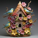 Spring Flower Birdhouse Bird Art