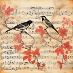 Vintage Music Note Bird Art