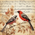 Vintage Music Note Bird Art