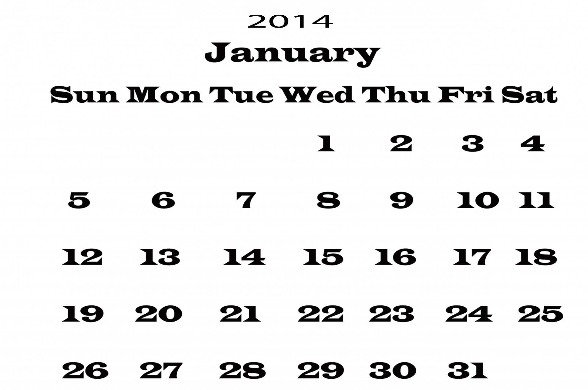 2014 Calendar January Template Free Stock Photo Public Domain Pictures