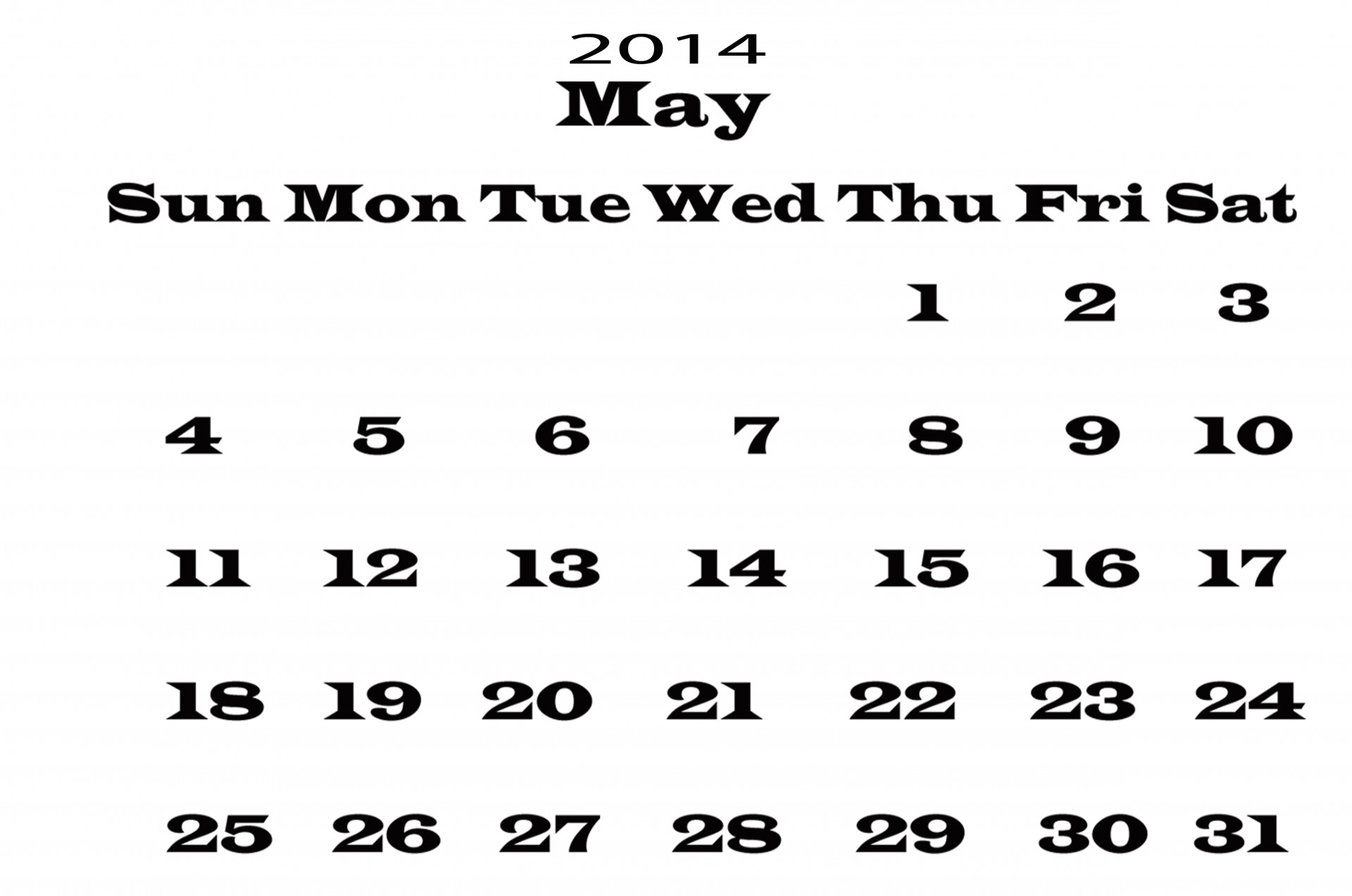 2014 Calendar May Template Free Stock Photo - Public Domain Pictures