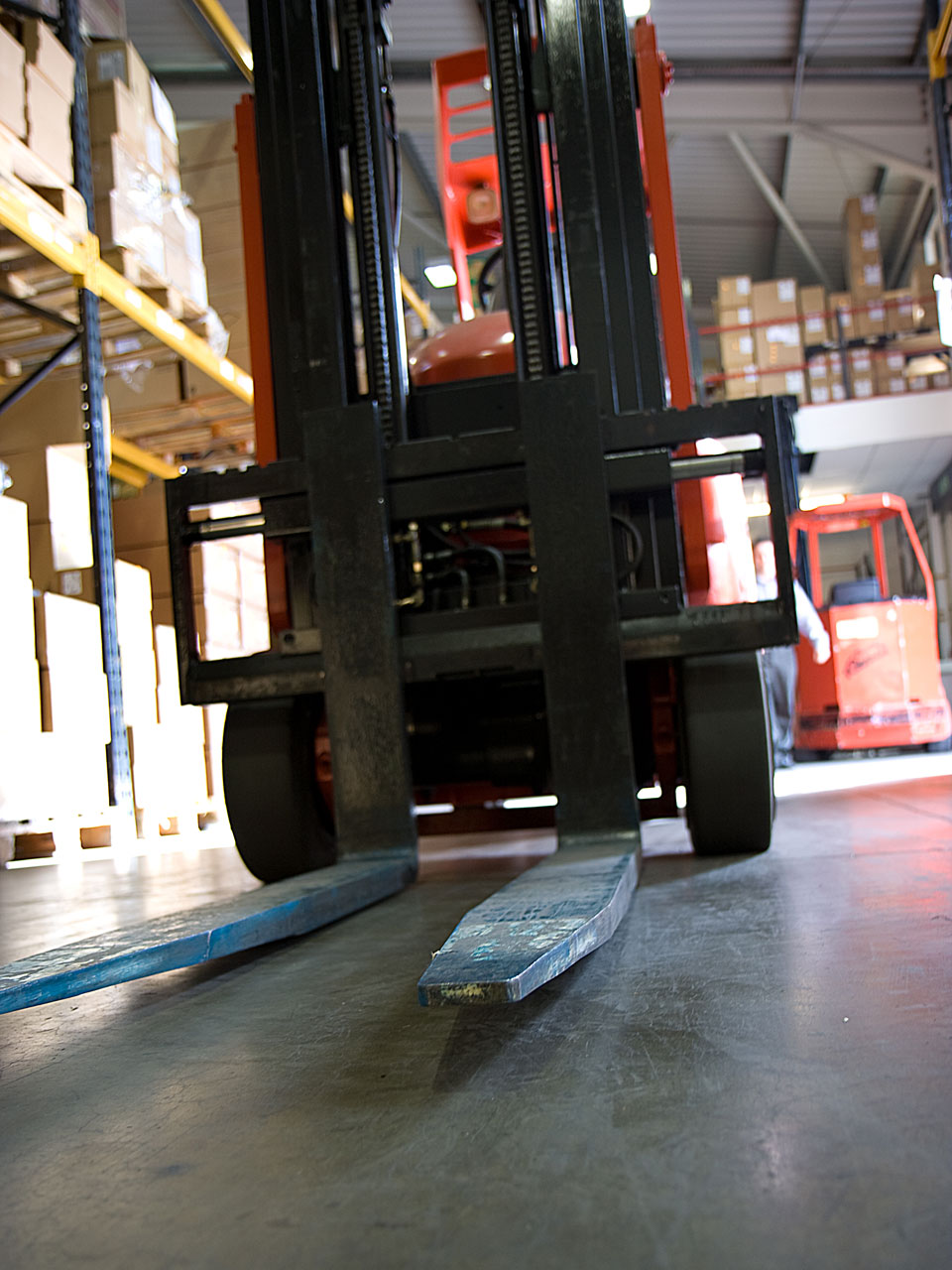 A forklift in the warehouse