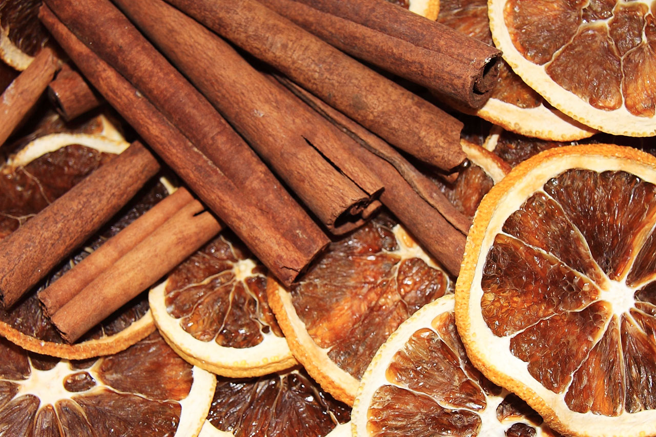 Cinnamon sticks with dried orange slices