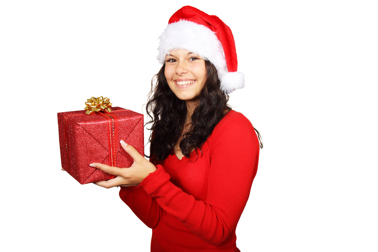 Santa Girl And Christmas Gift