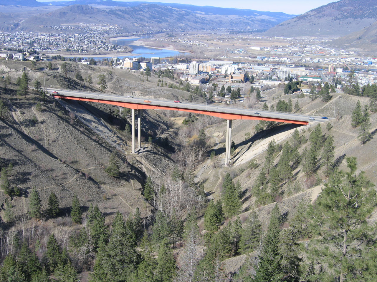 View of Kamloops, BC, Canada with Peterson Cr Bridge in Foreground