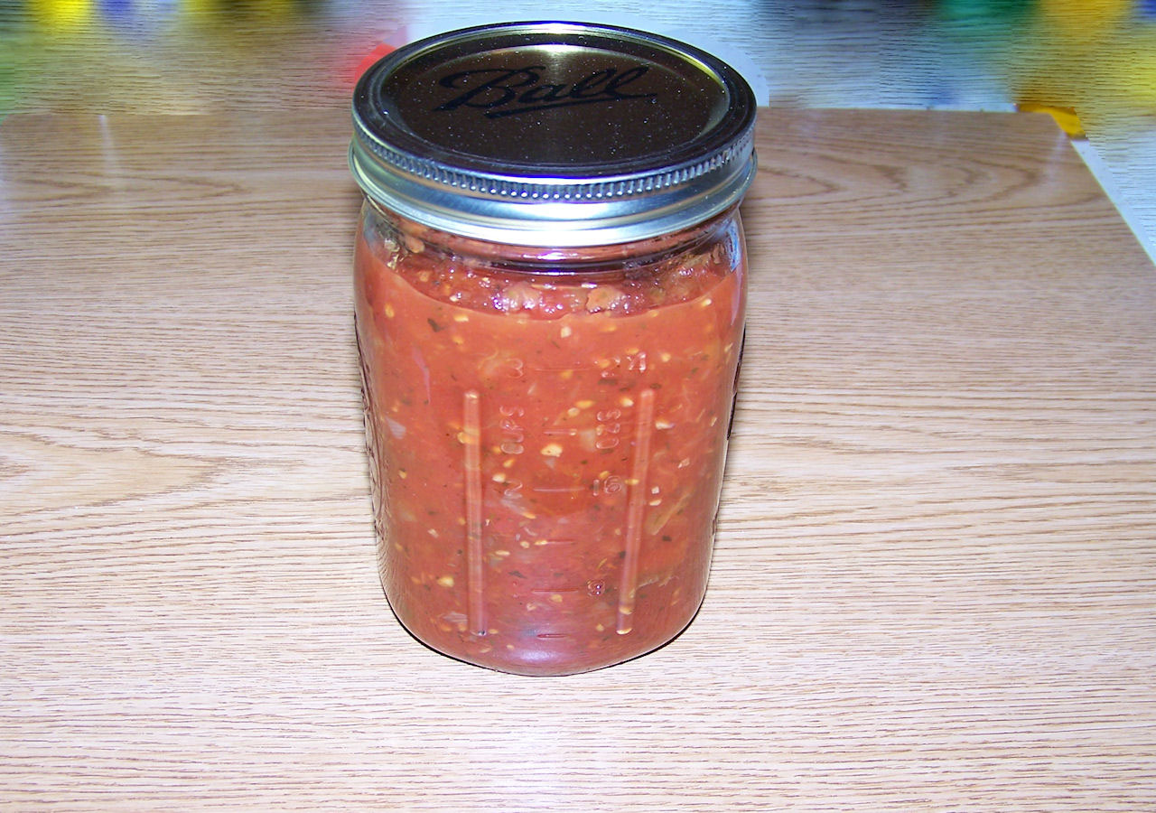 Picture taken of home made jarred sphaghetti sauce.