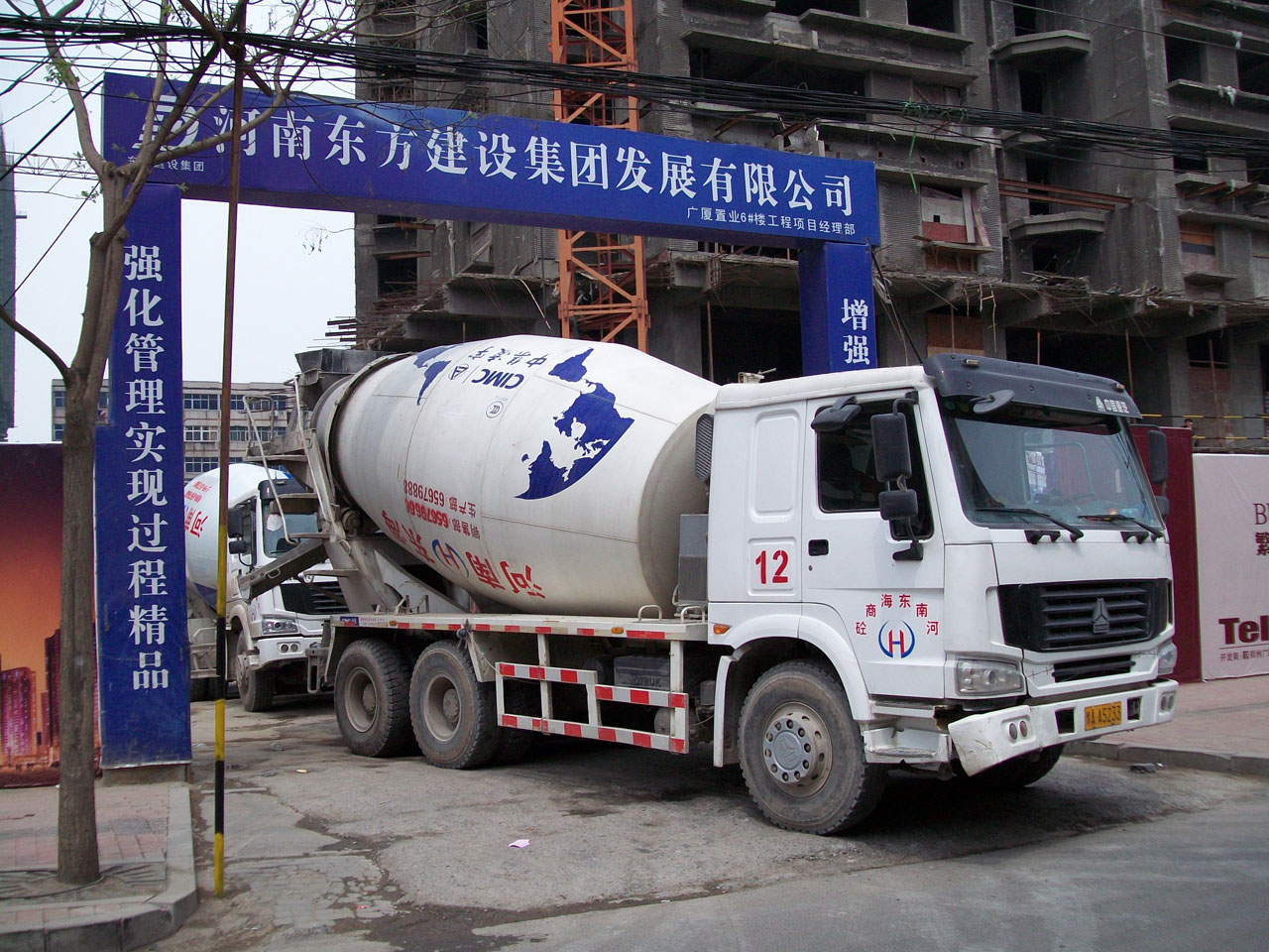 cement truck leaving work site