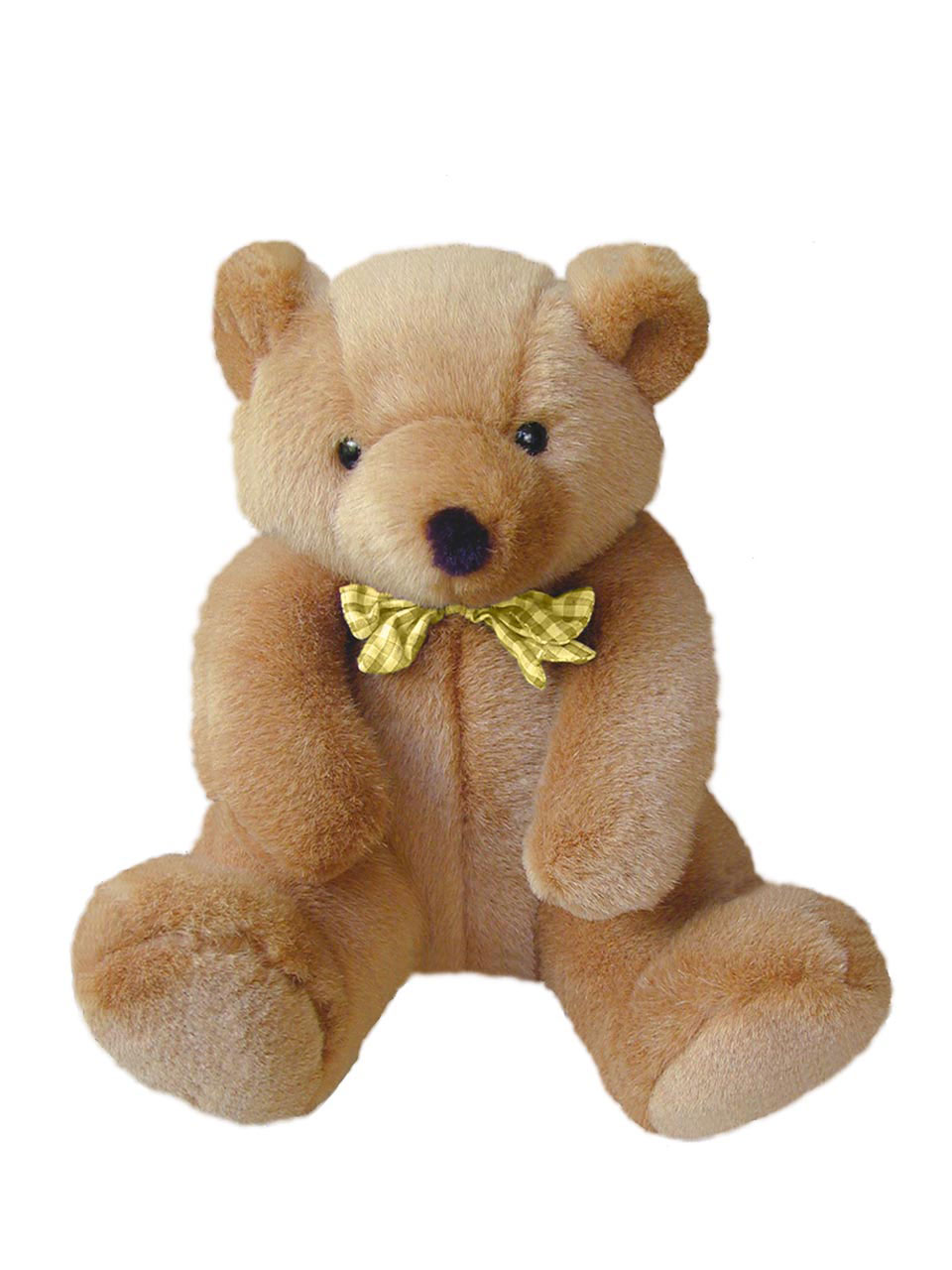 Teddy bear with yellow check bow