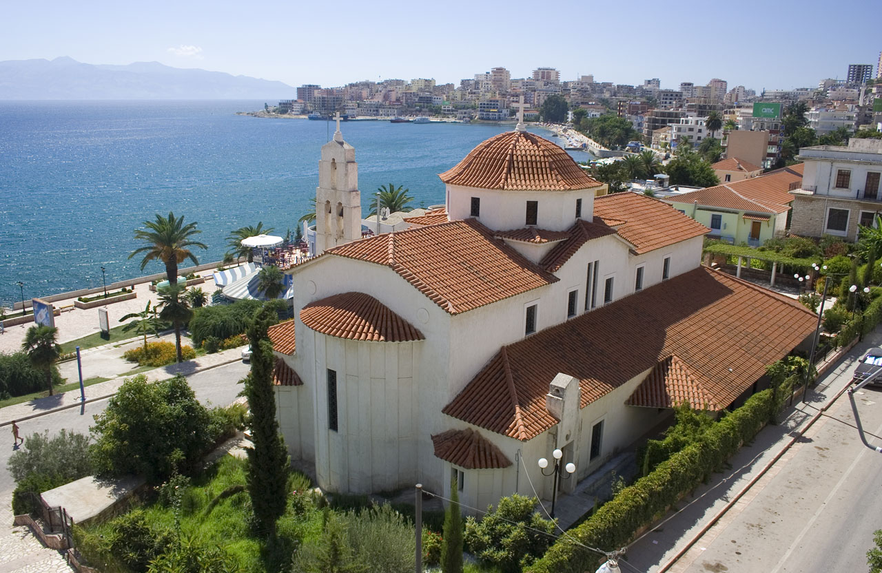 A church in Sarande in Albania. A picture was taken from a construction of a hotel. Climbing to a third floor was dangerous but it was worth it.