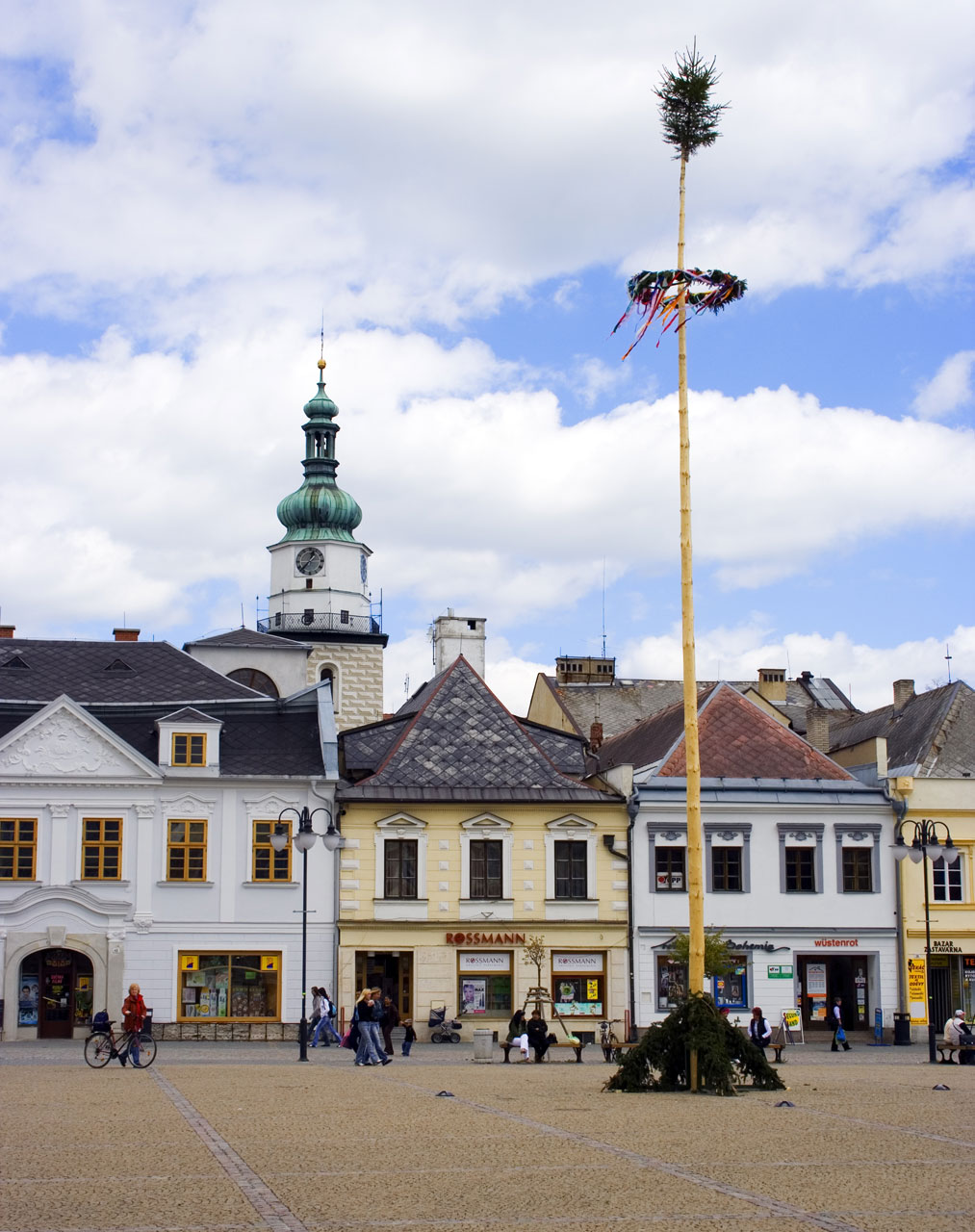 Bruntal town square in May with a May pole