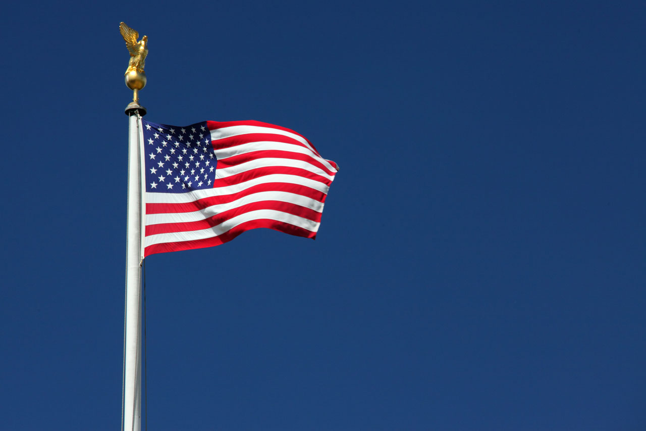 American Flag With Blue Sky