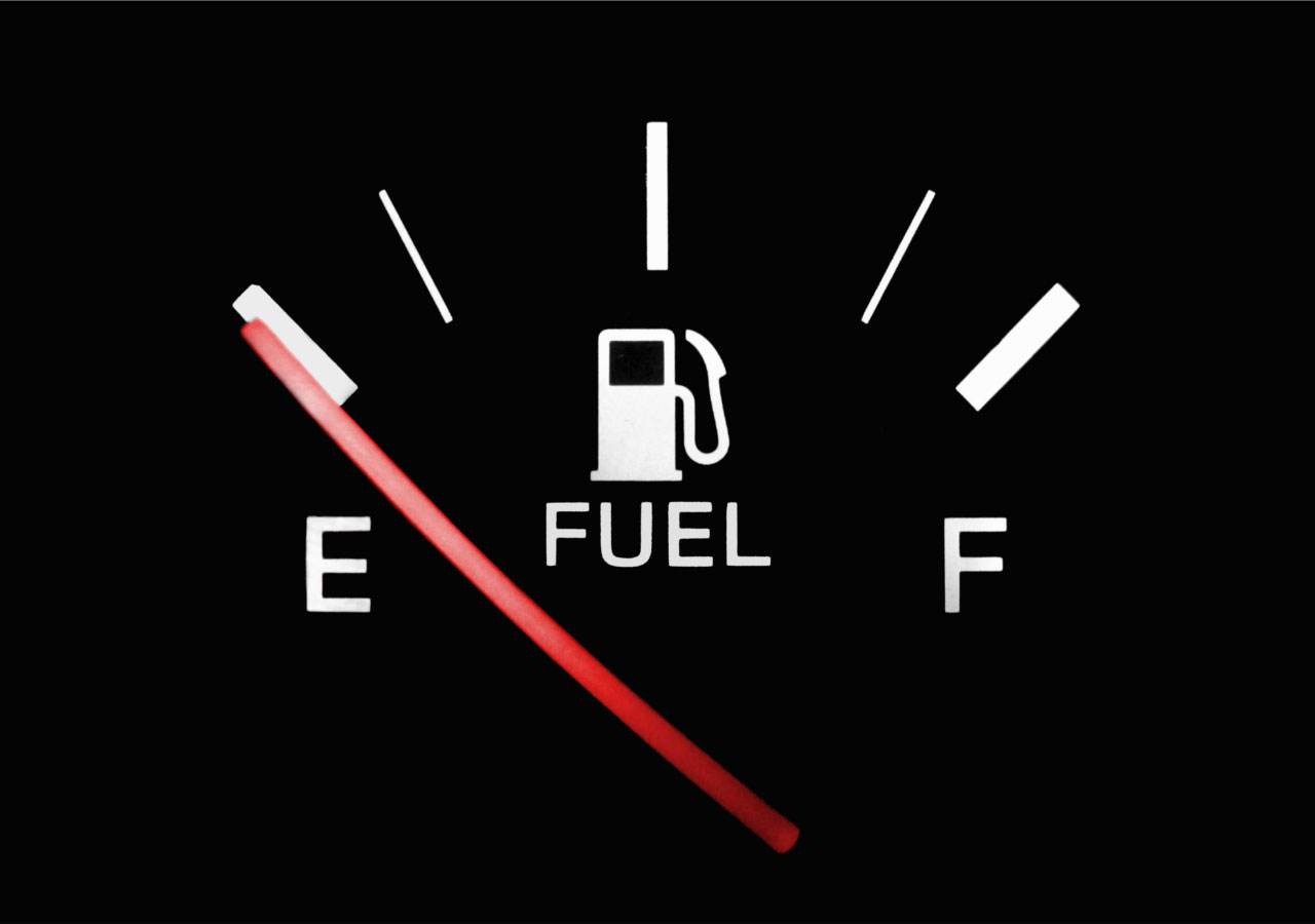 A fuel gauge pointing to empty
