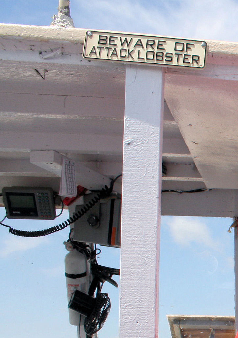 Picture taken on a lobstering boat of lobster sign