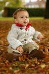 Boy Sitting In Autumn Leaves