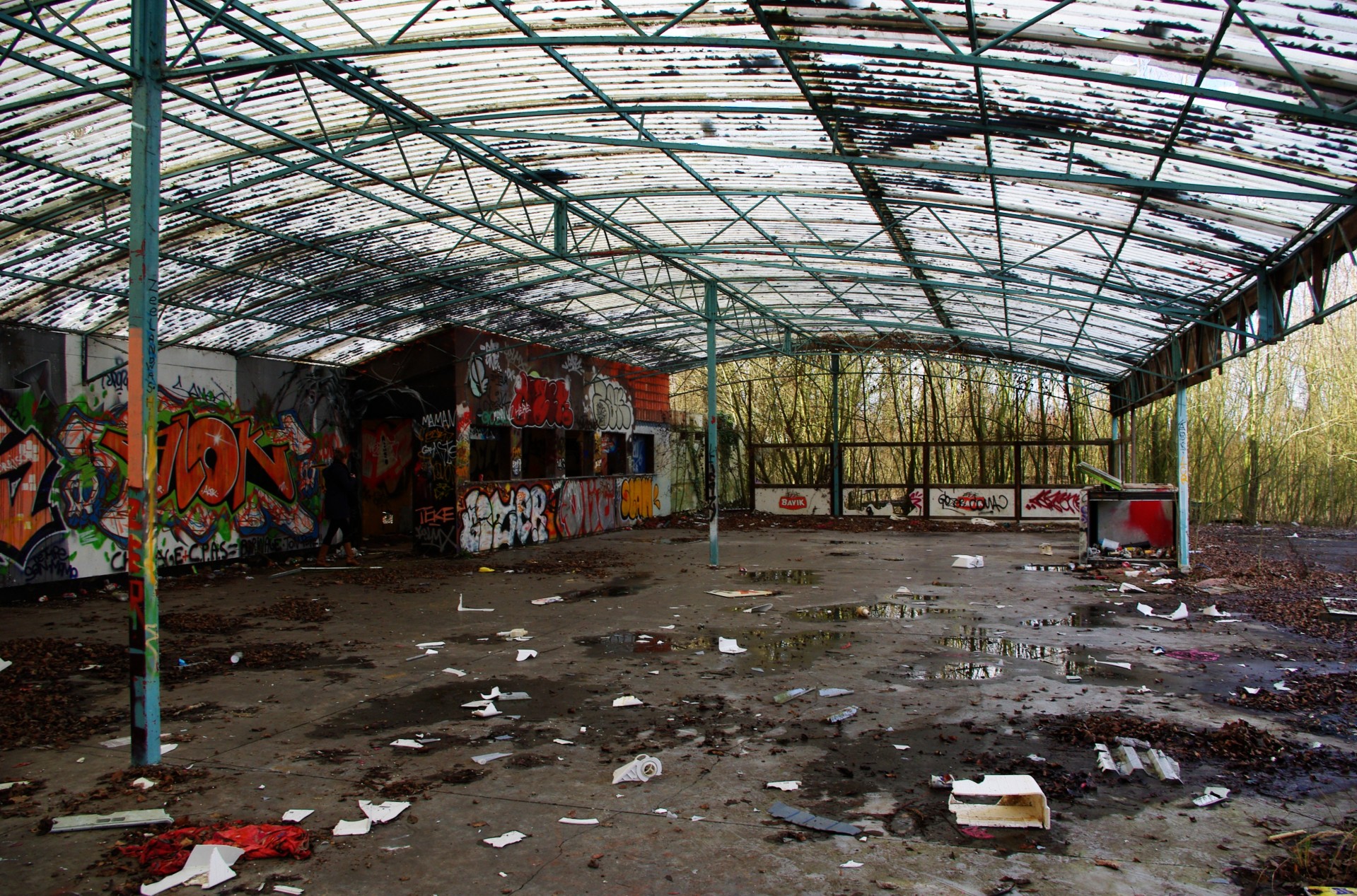Abandoned hangar in amusement park