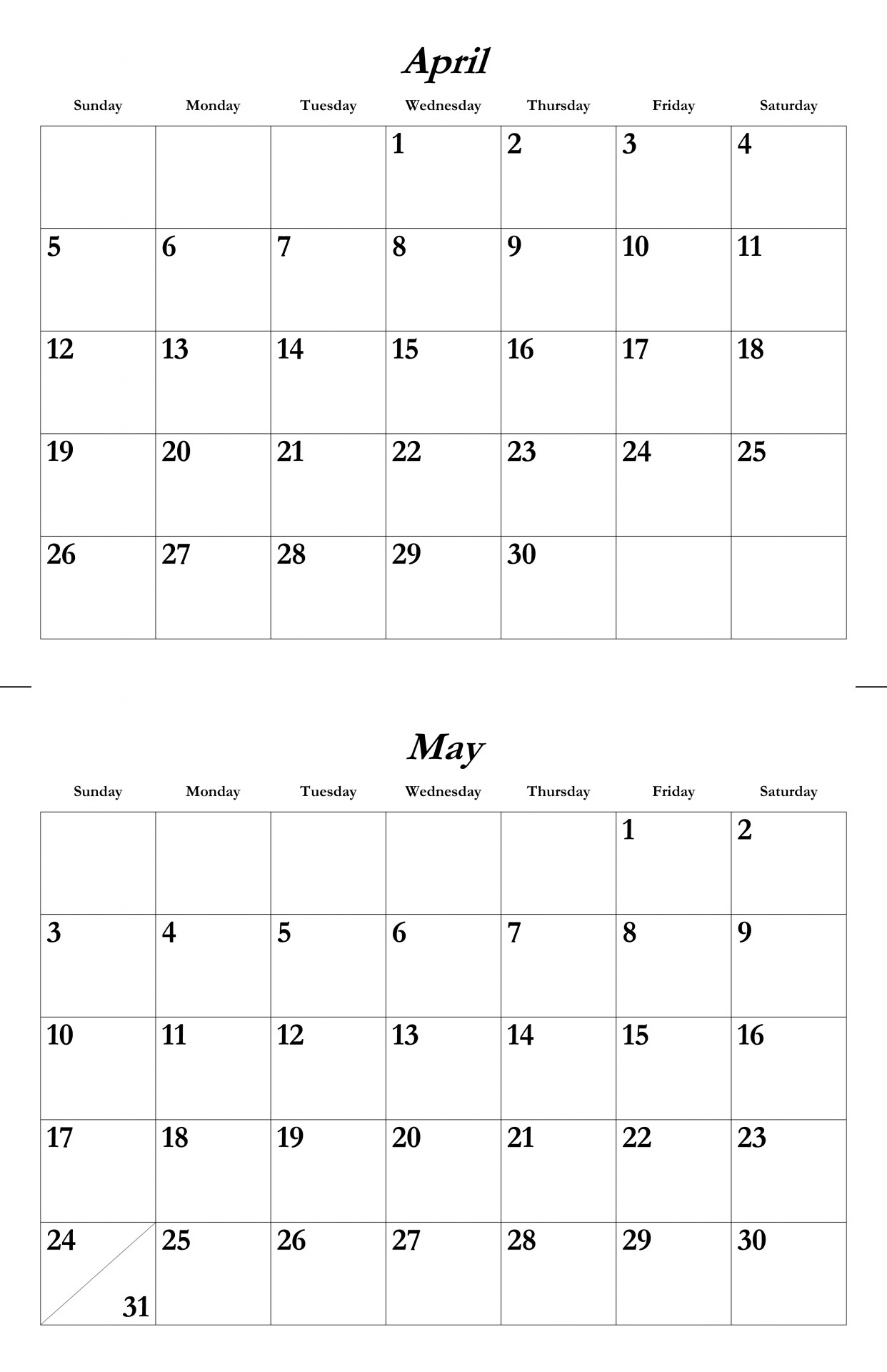 April May 2015 Calendar Template