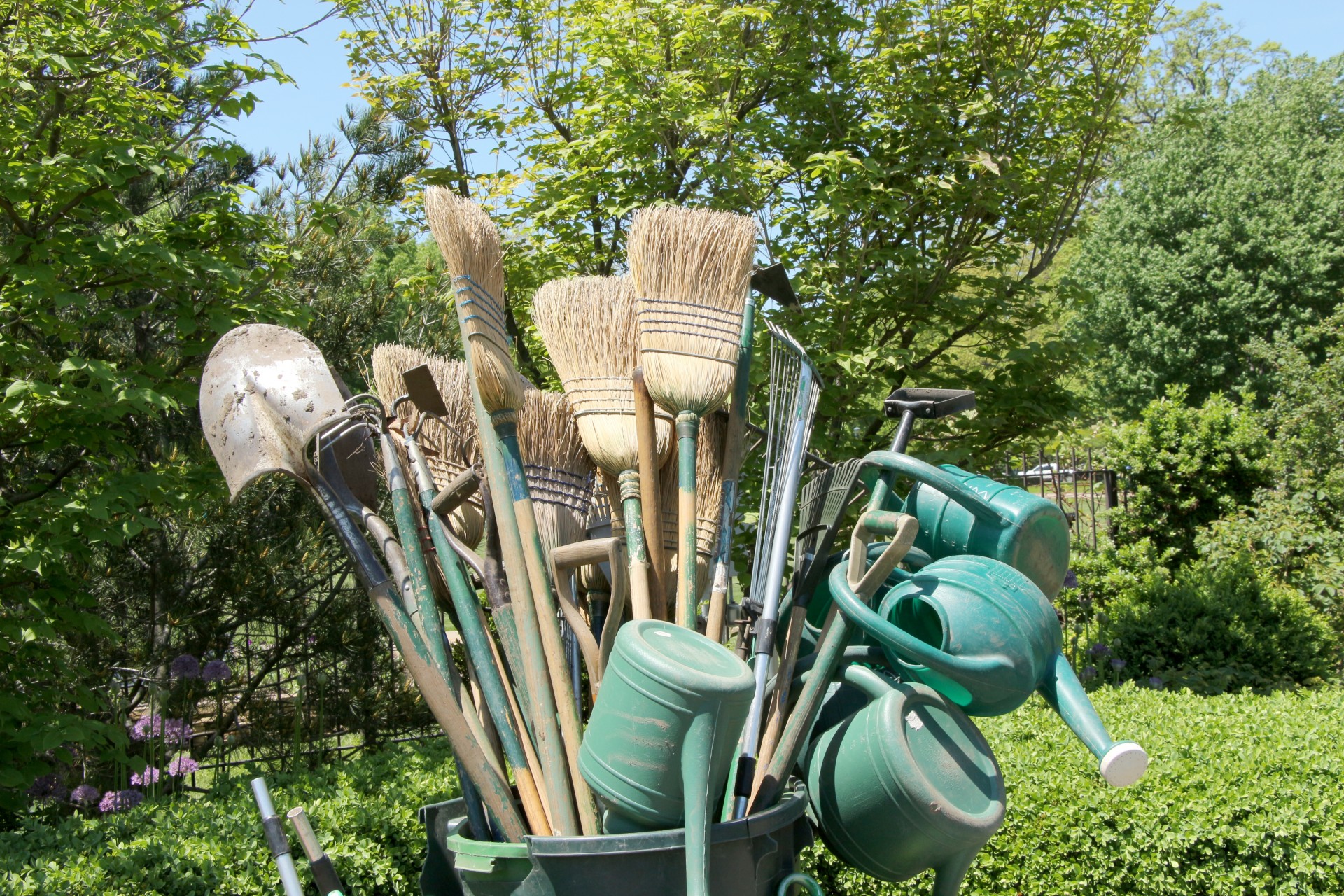 Cart loaded with gardening tools