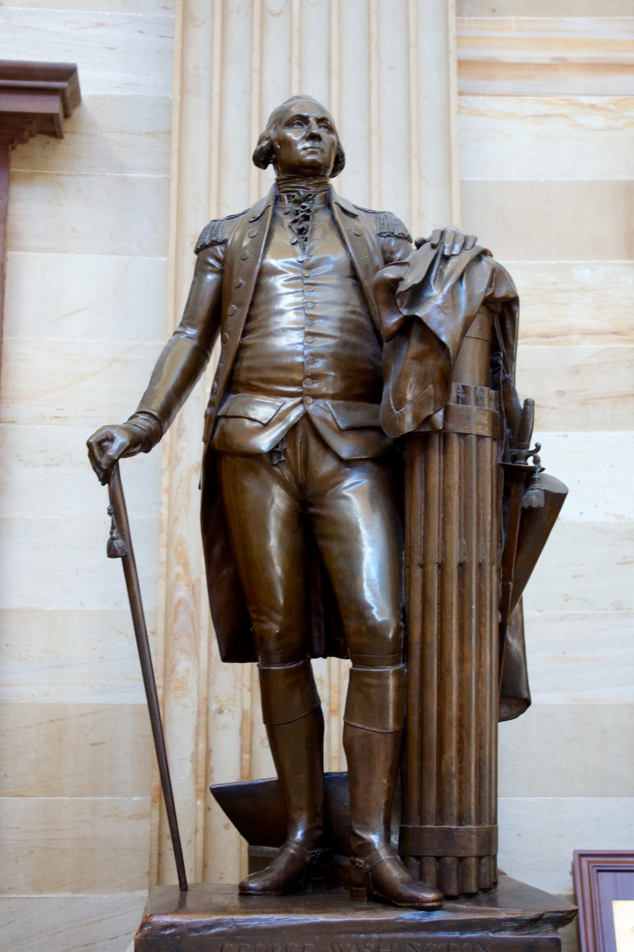 Tall statue of George Washington stands in the Capitol rotunda in Washington DC, USA