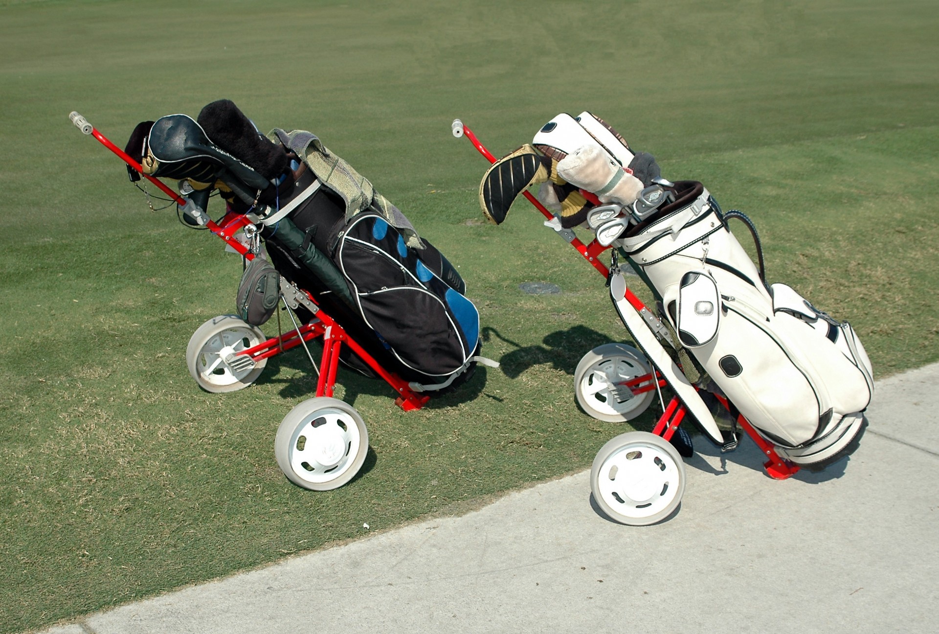 Golf bags at course Florida, USA