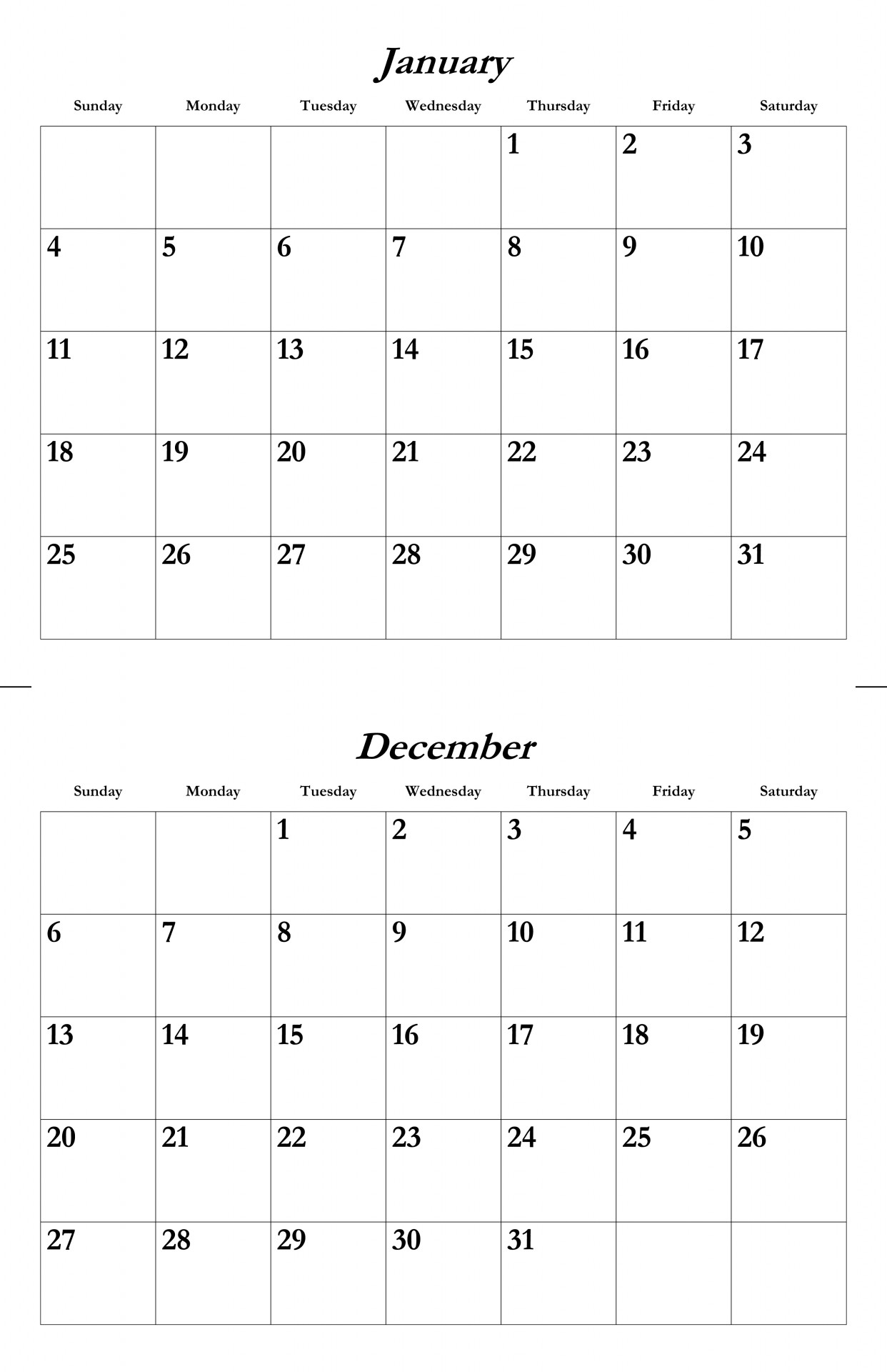 Jan Dec 2015 Calendar Template