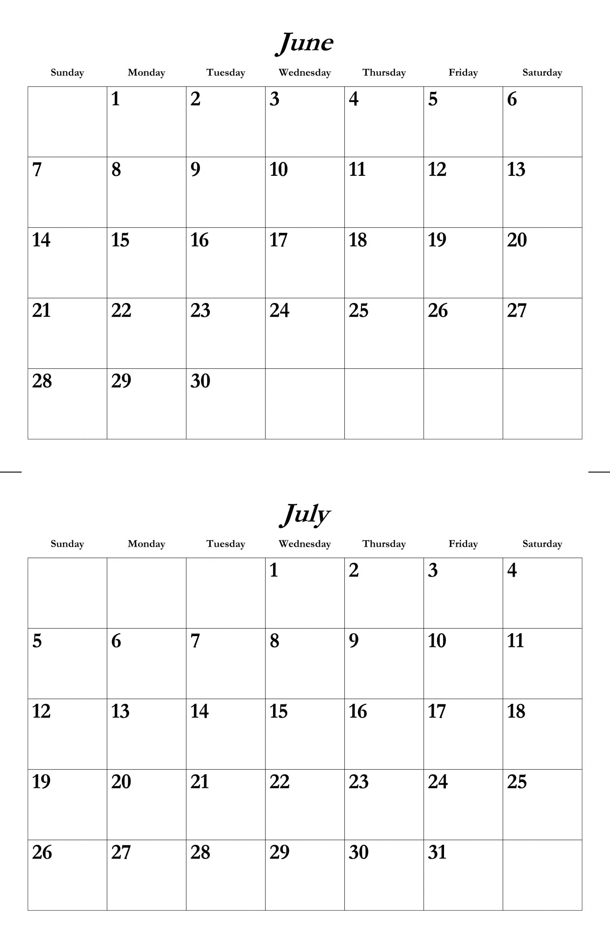 June July 2015 Calendar Template