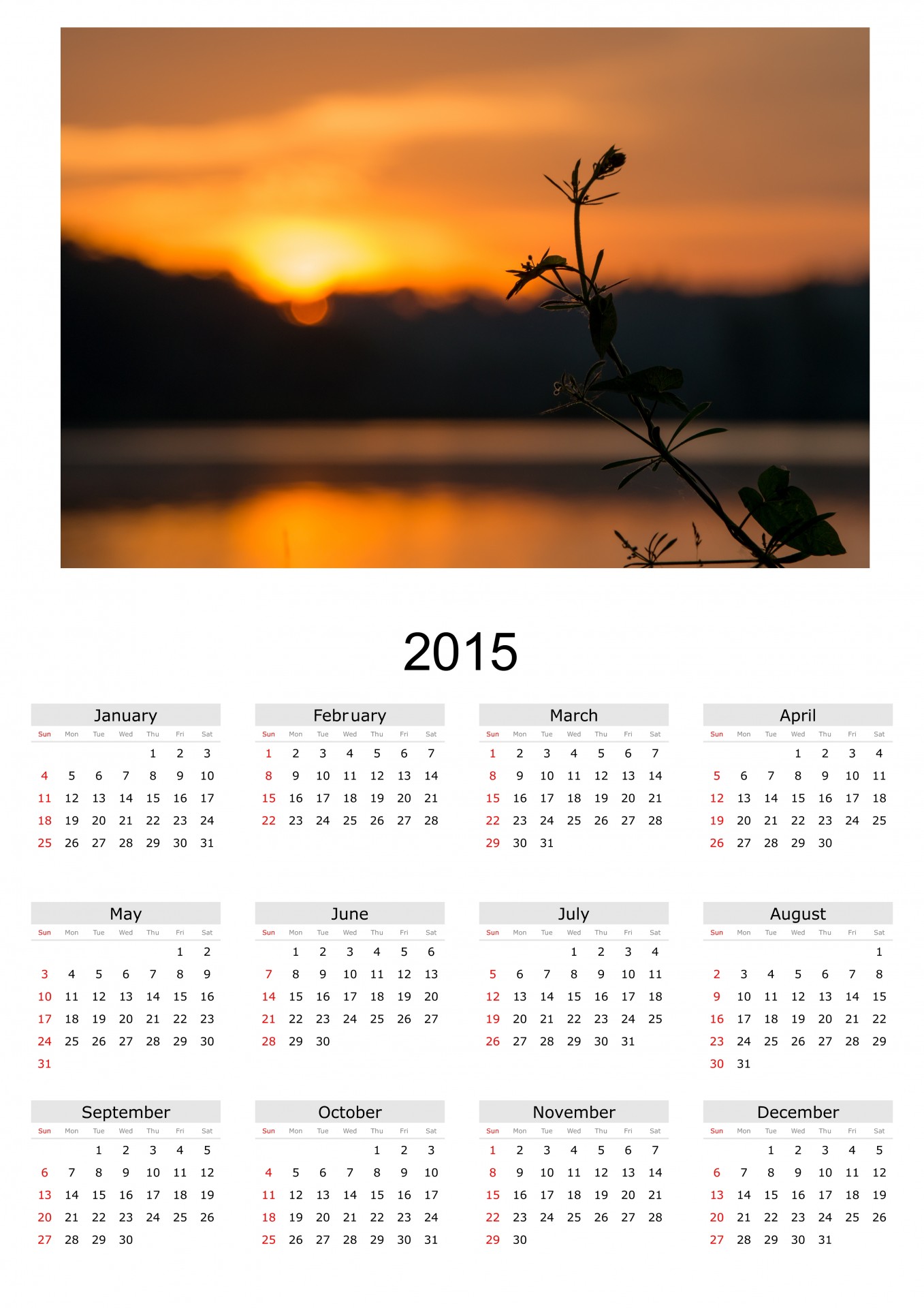annual calendar 2015