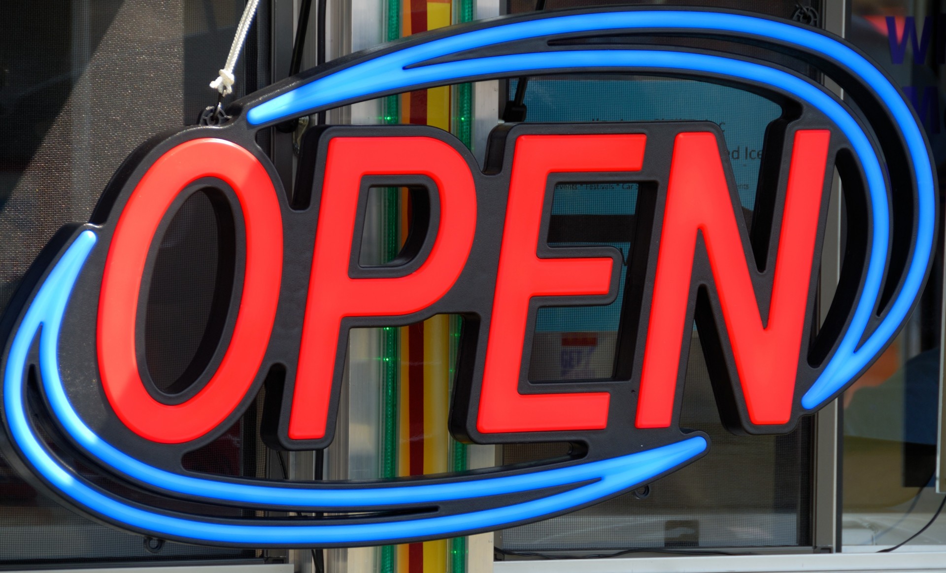 Neon open sign at store front