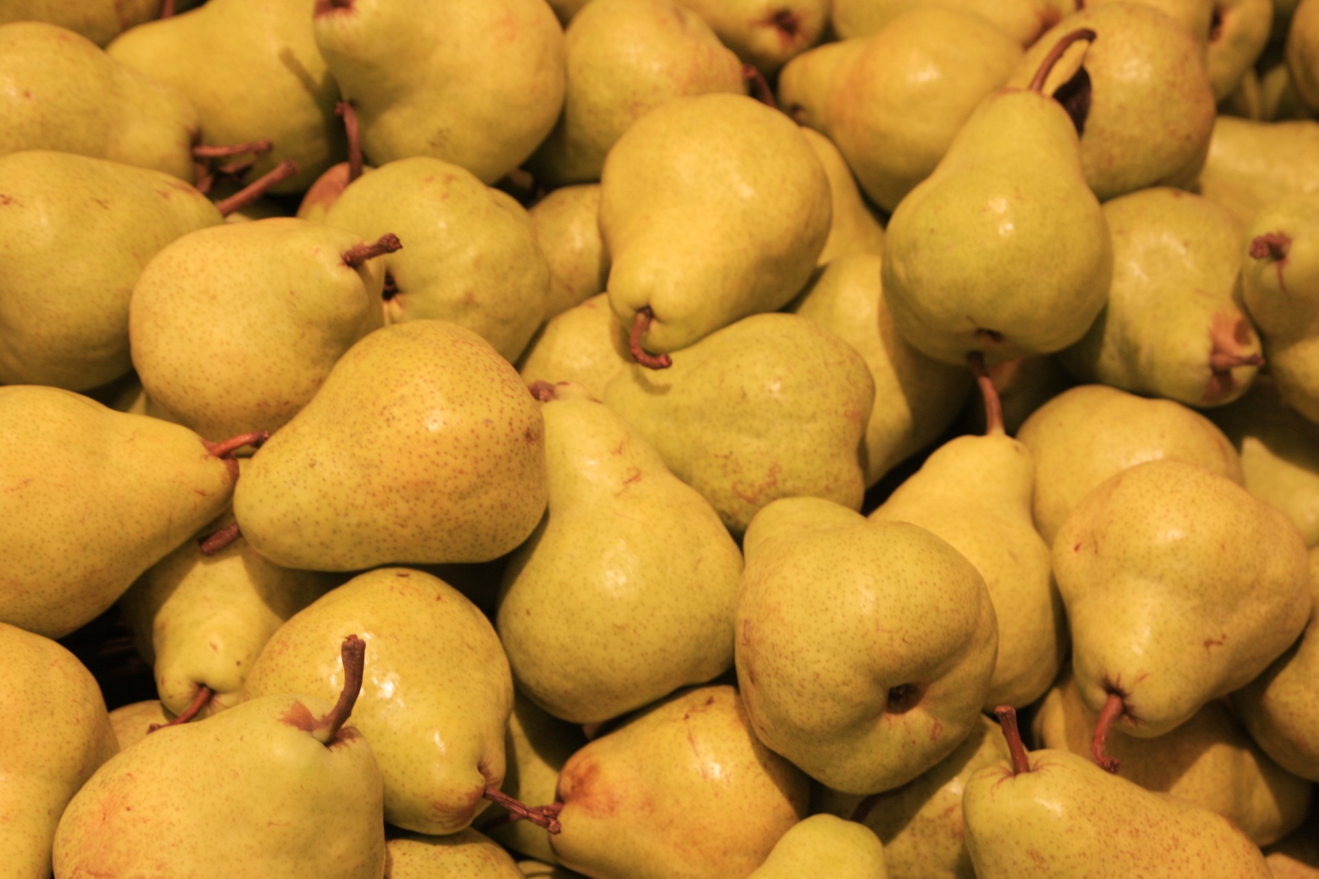 An array of yellow fresh pears