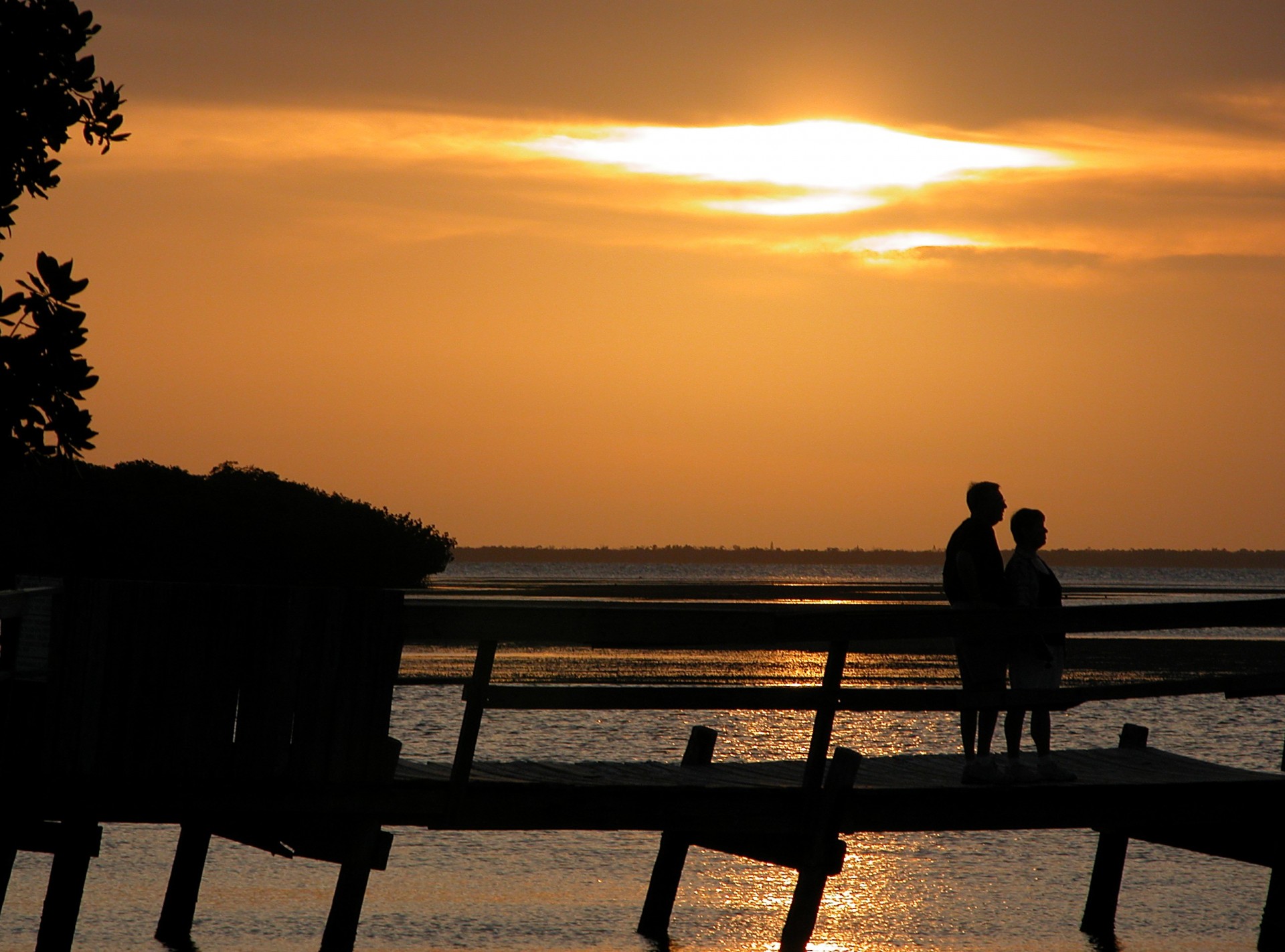 People Silhouetted On Pier