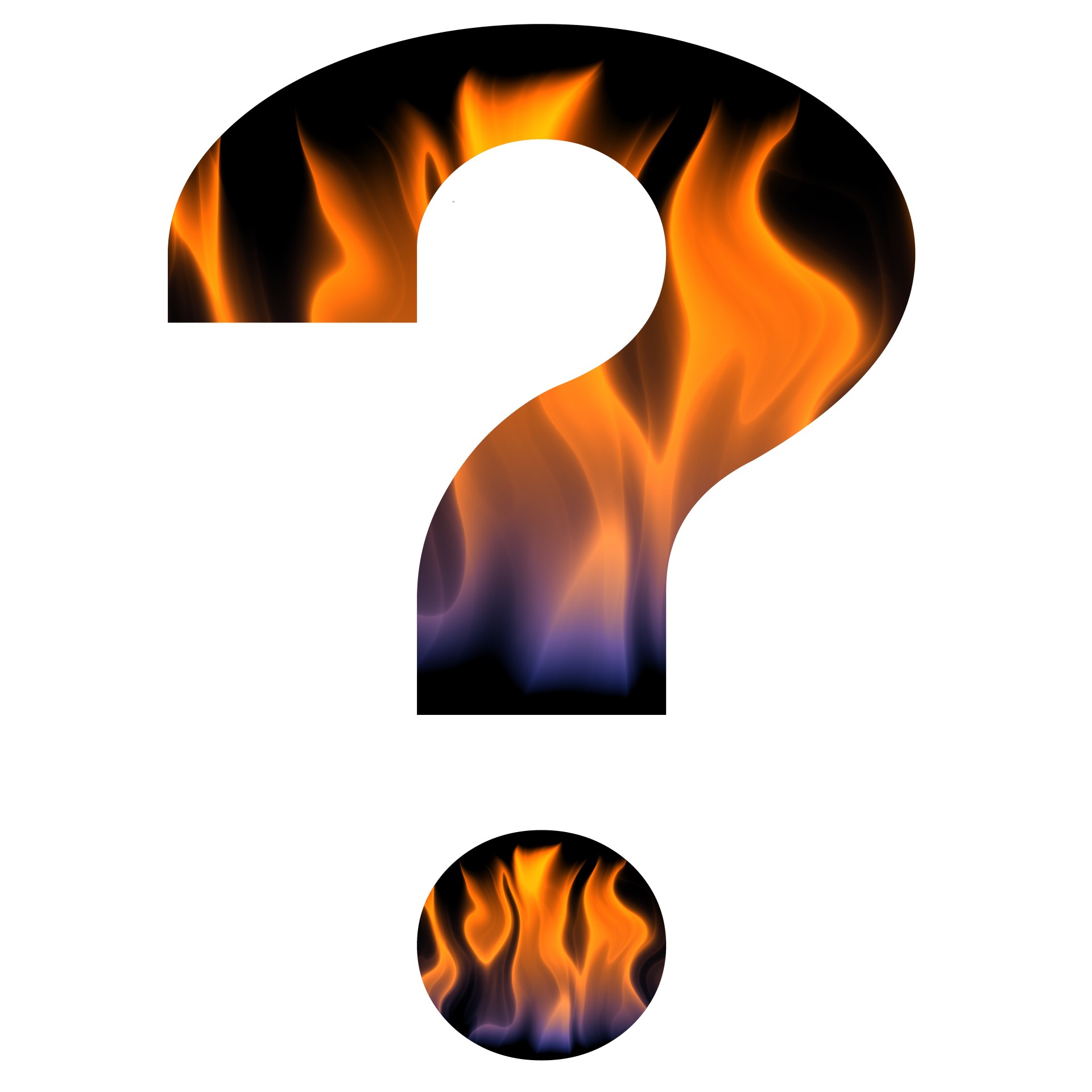 question mark with fiery background