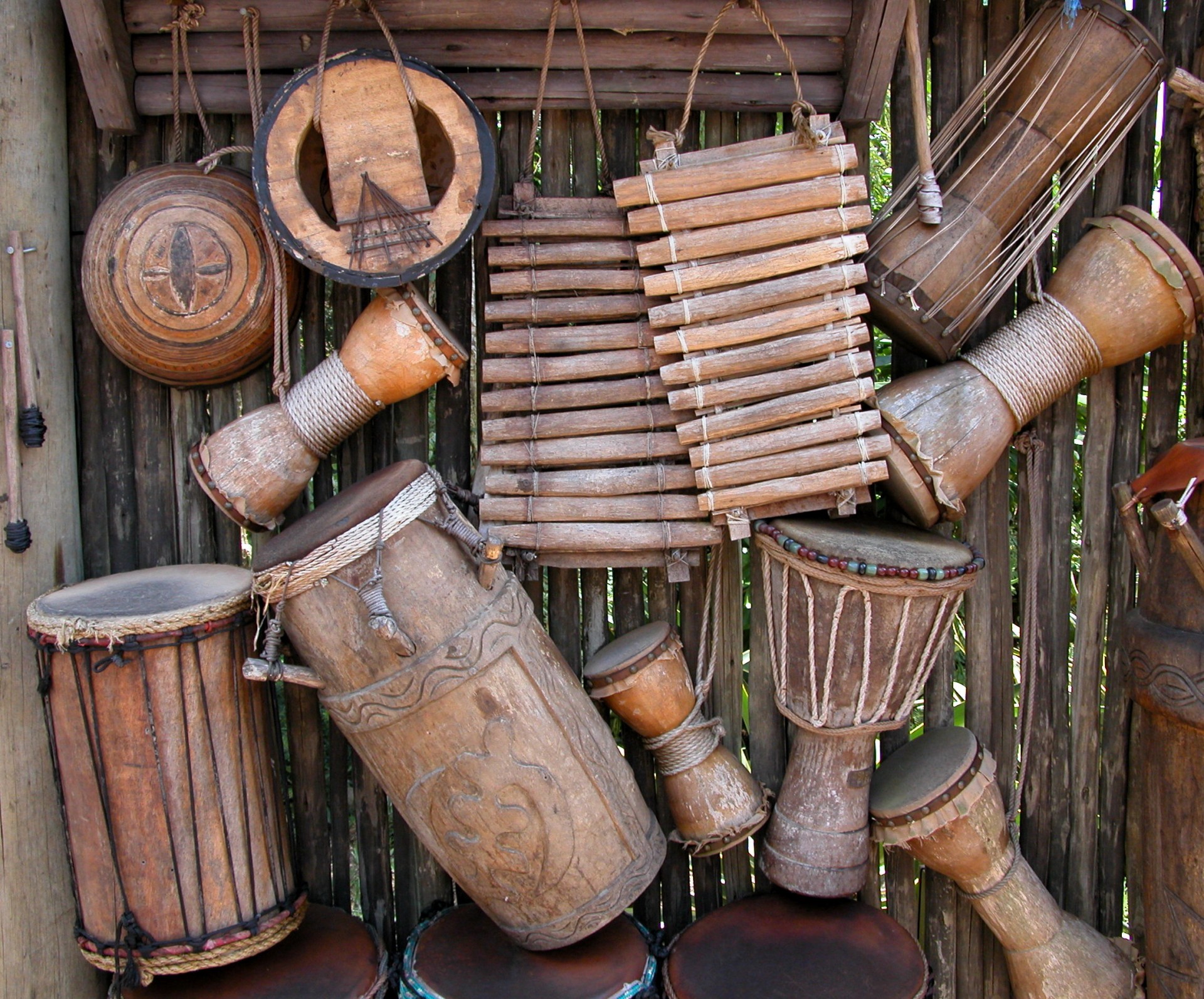 African instrument hanging on wall
