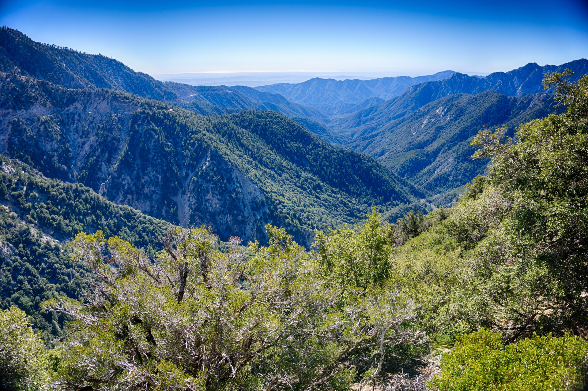 Mountains and hills of Angeles National Forest above Los Angeles California.