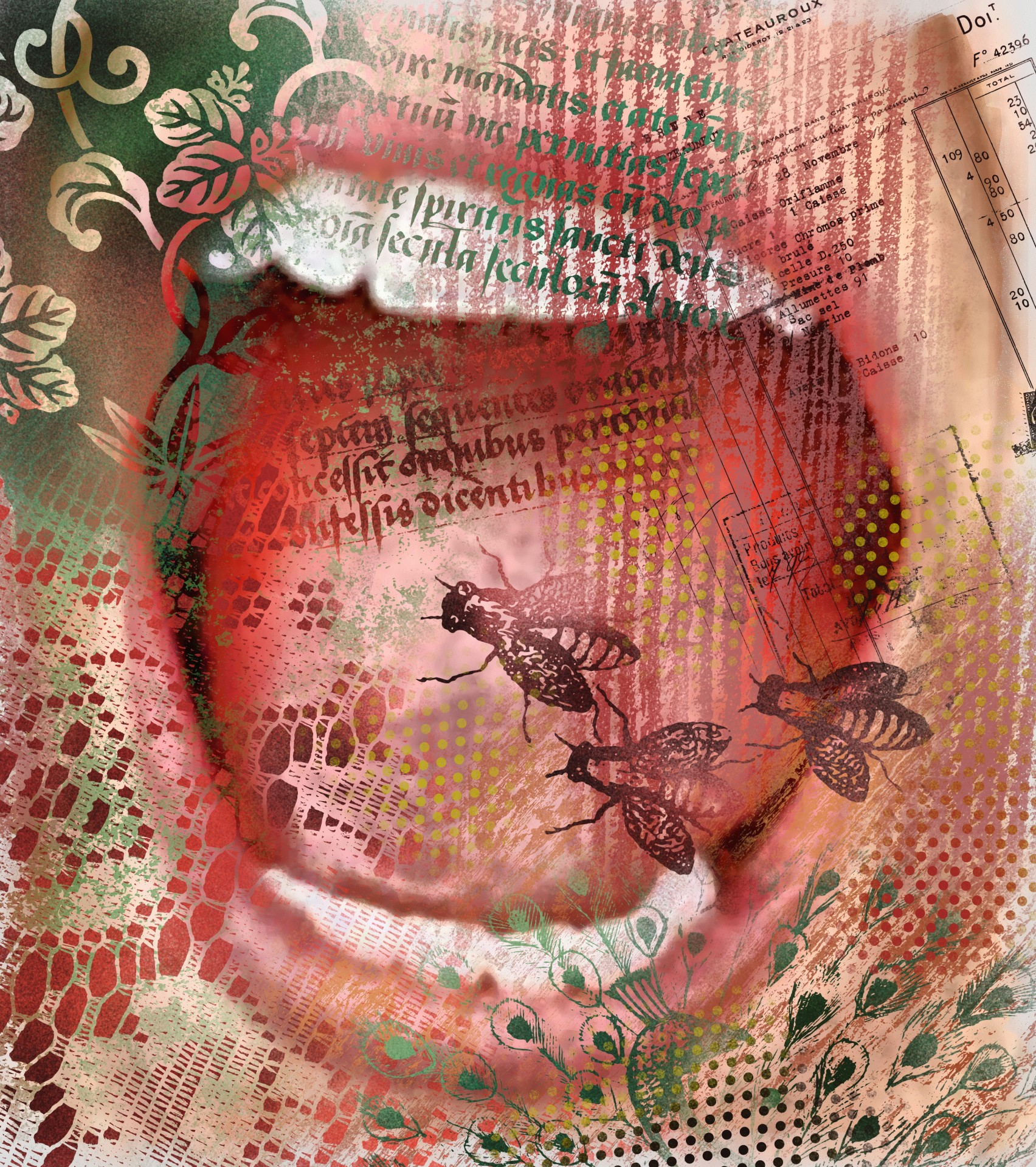 Digitally created big mouth collage painting.