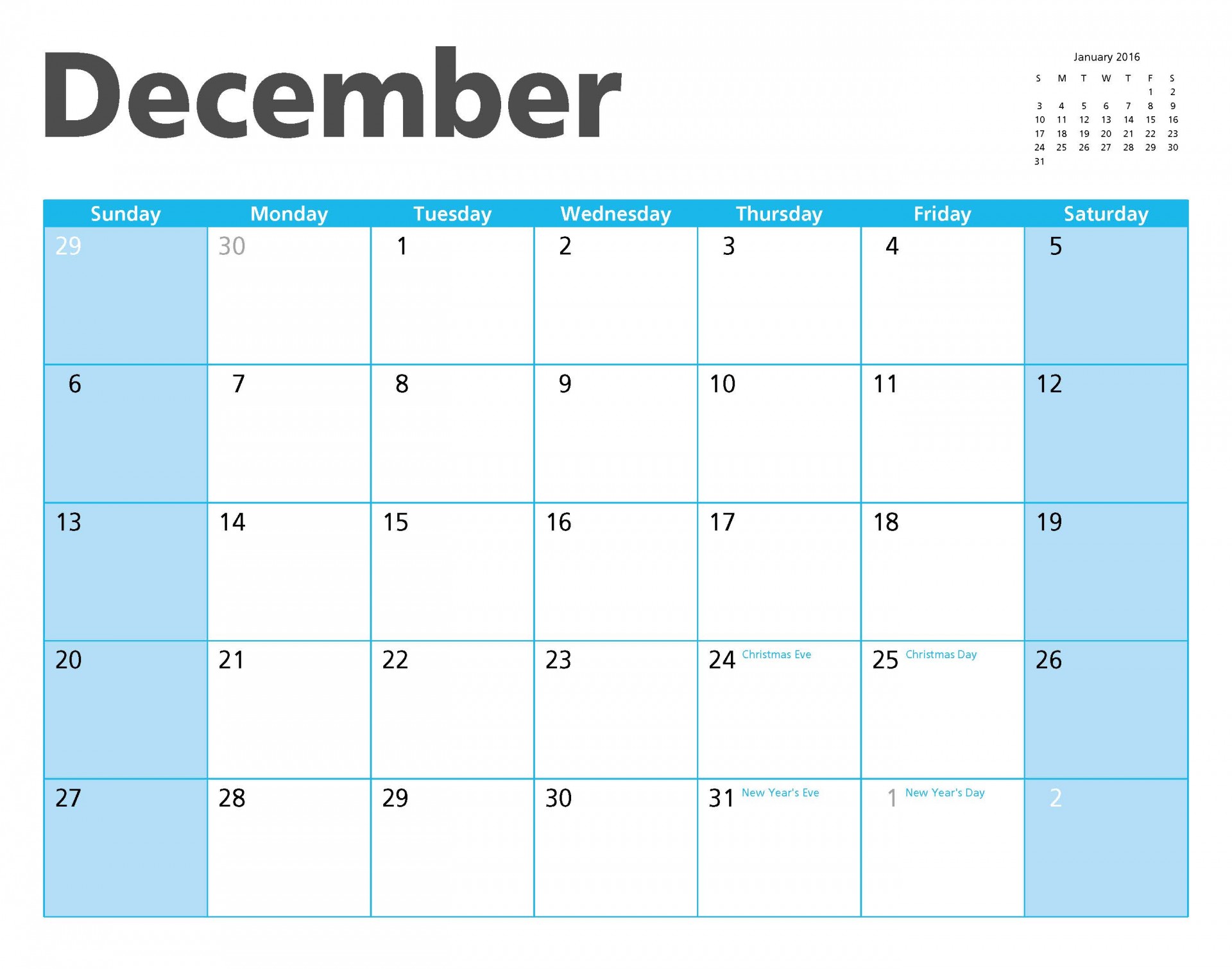 December 2015 Calendar Page