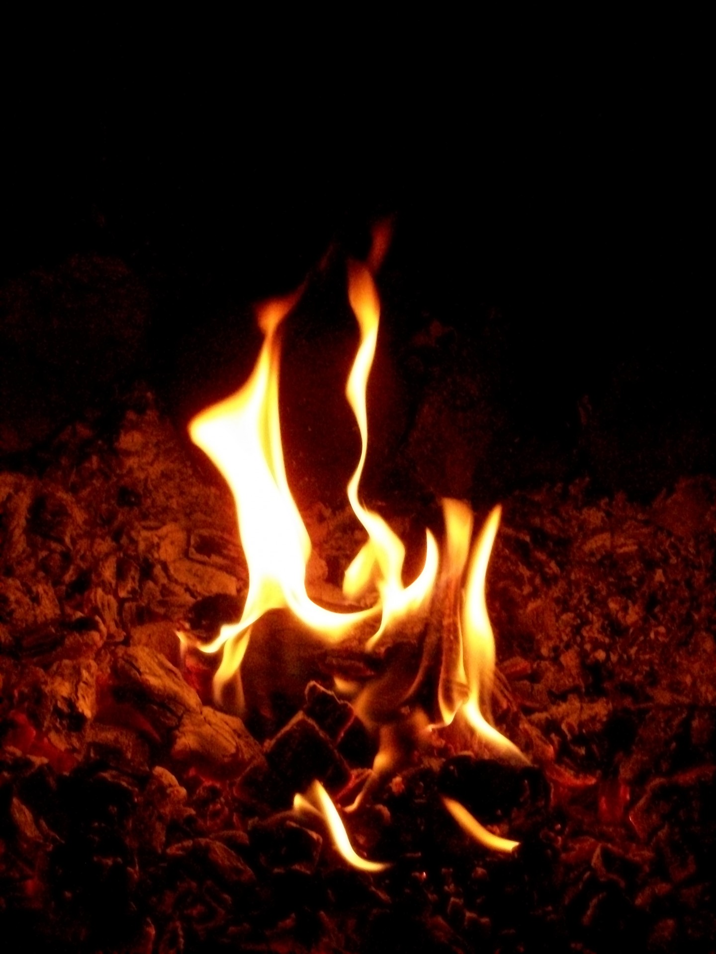 A bonfire pit with warm fire inside