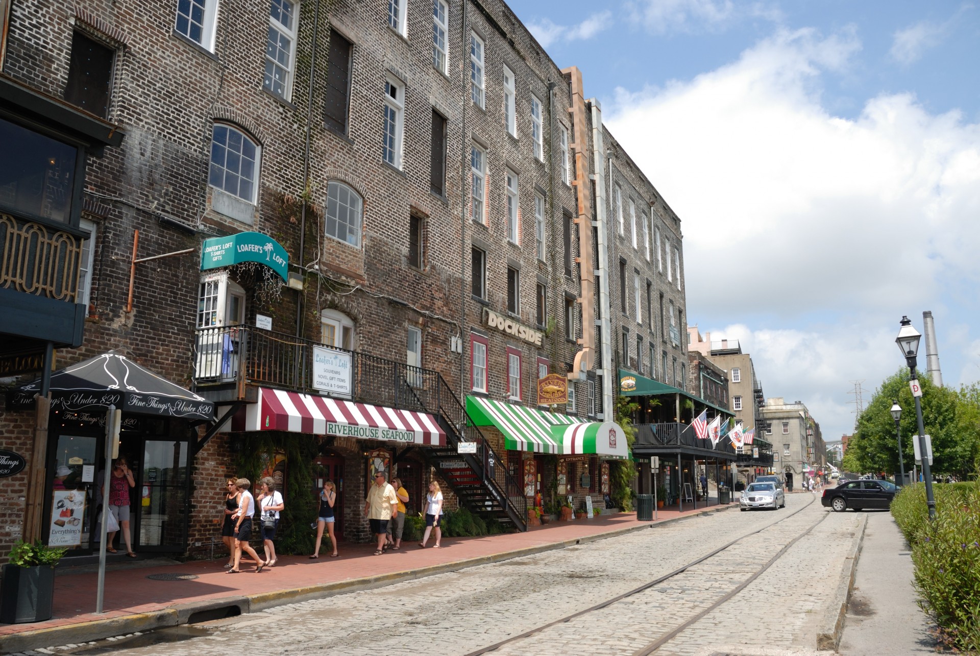 Historic buildings on the riverfront of Savannah, Georiga