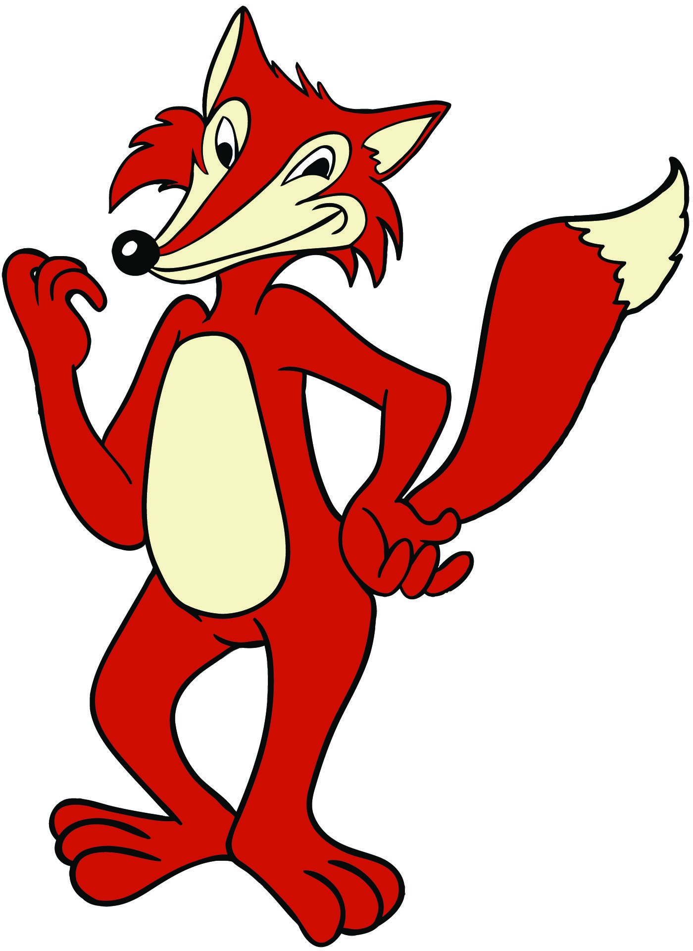 red cartoon fox standing confidently