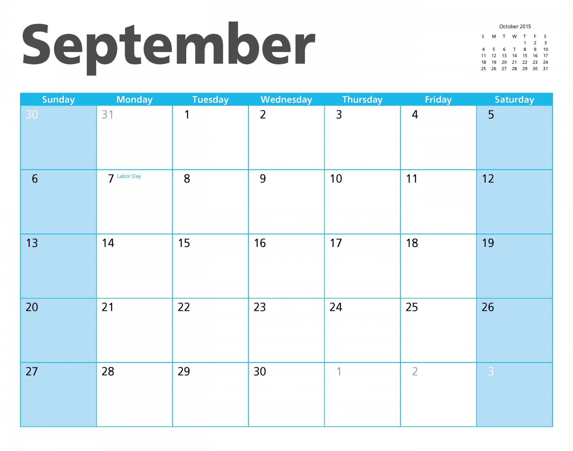 September 2015 Calendar Page