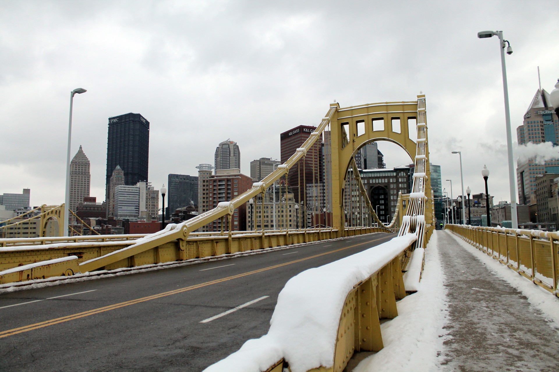 Snow Covered 6th Street Bridge with Pittsburgh Skyline - I really appreciate your premium download!