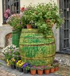 Green Barrel With Flowers