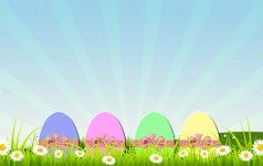 Easter Eggs In Grass With Daisies
