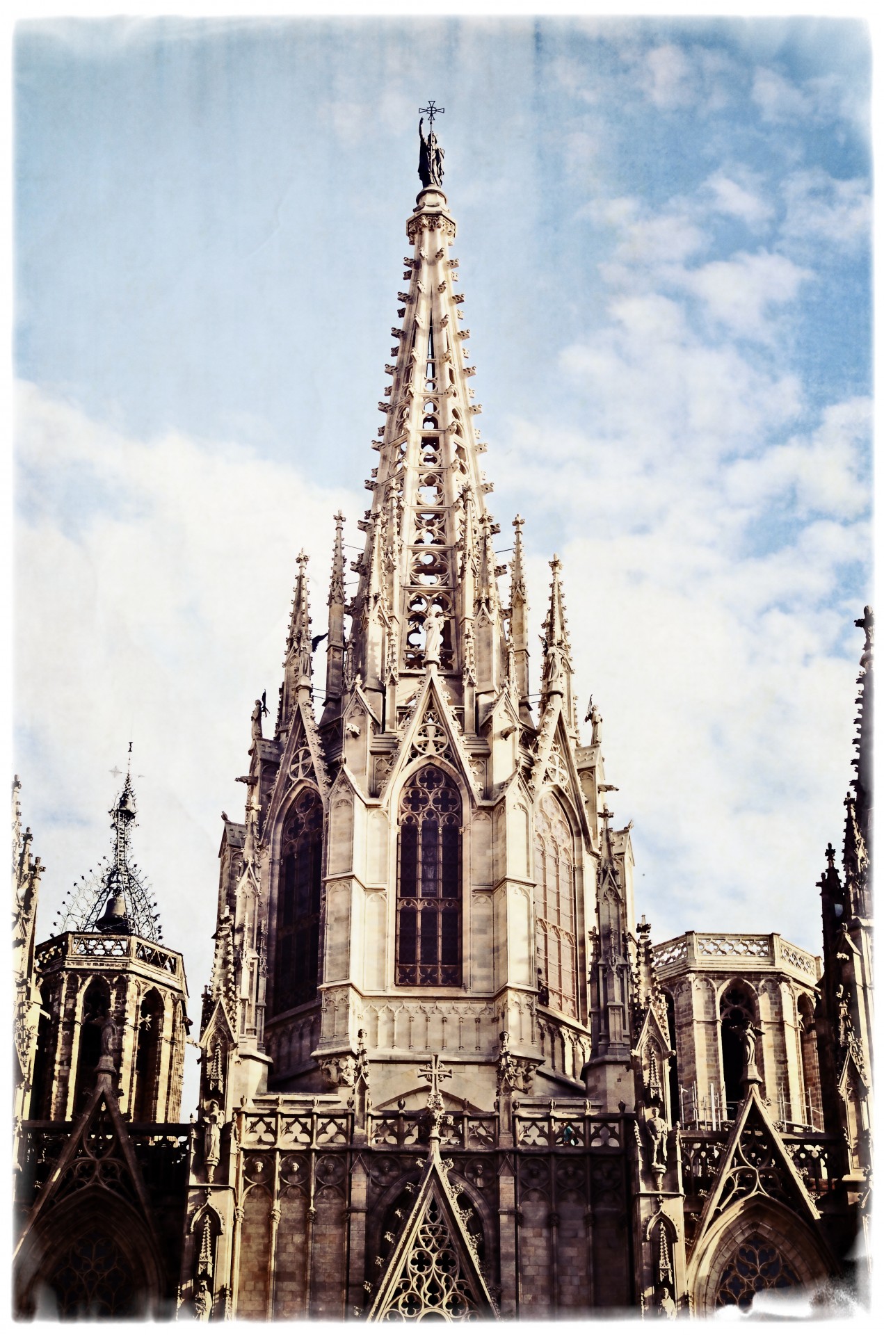Cathedral of Barcelona, Spain. Vintage look added