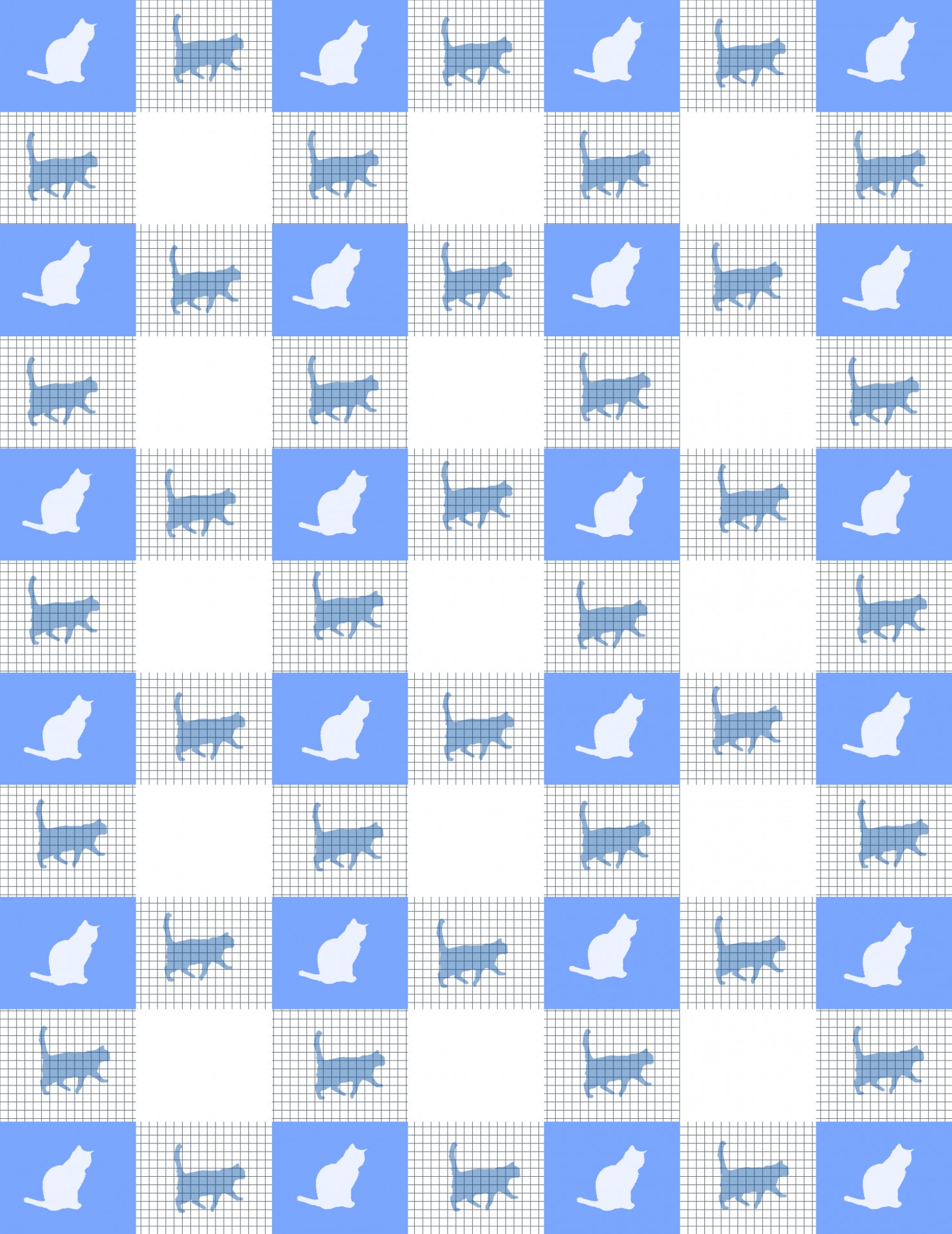 Blue Checkerboard Cat Pattern