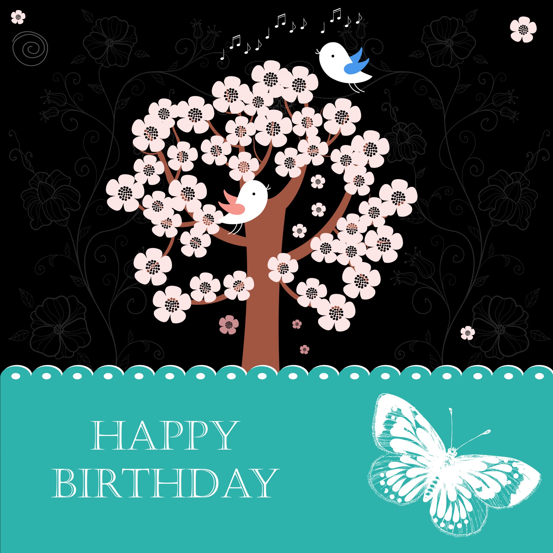 Cute flowers and birds whimsical birthday card