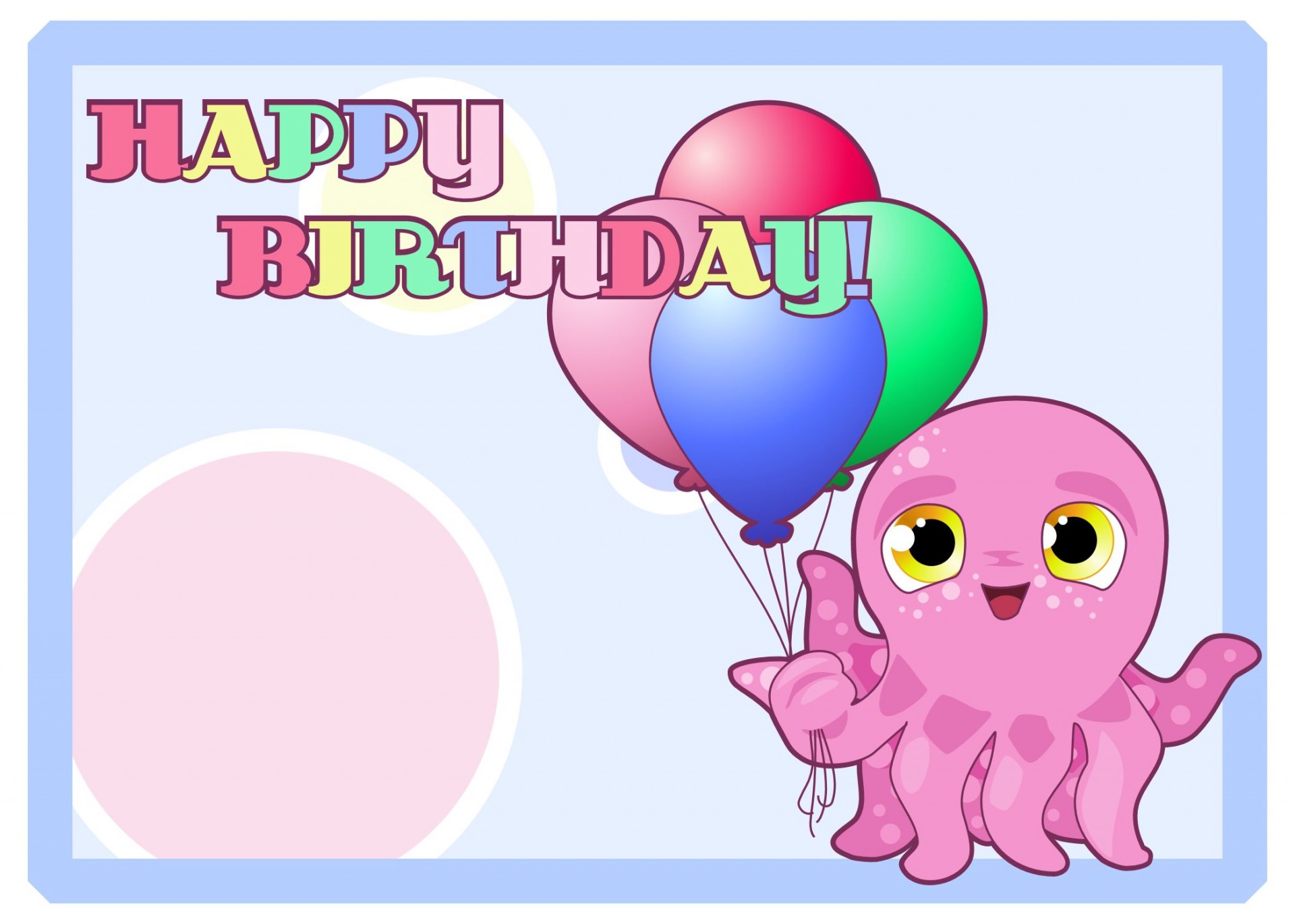 Sized for standard greeting cards, cartoon octopus and balloons