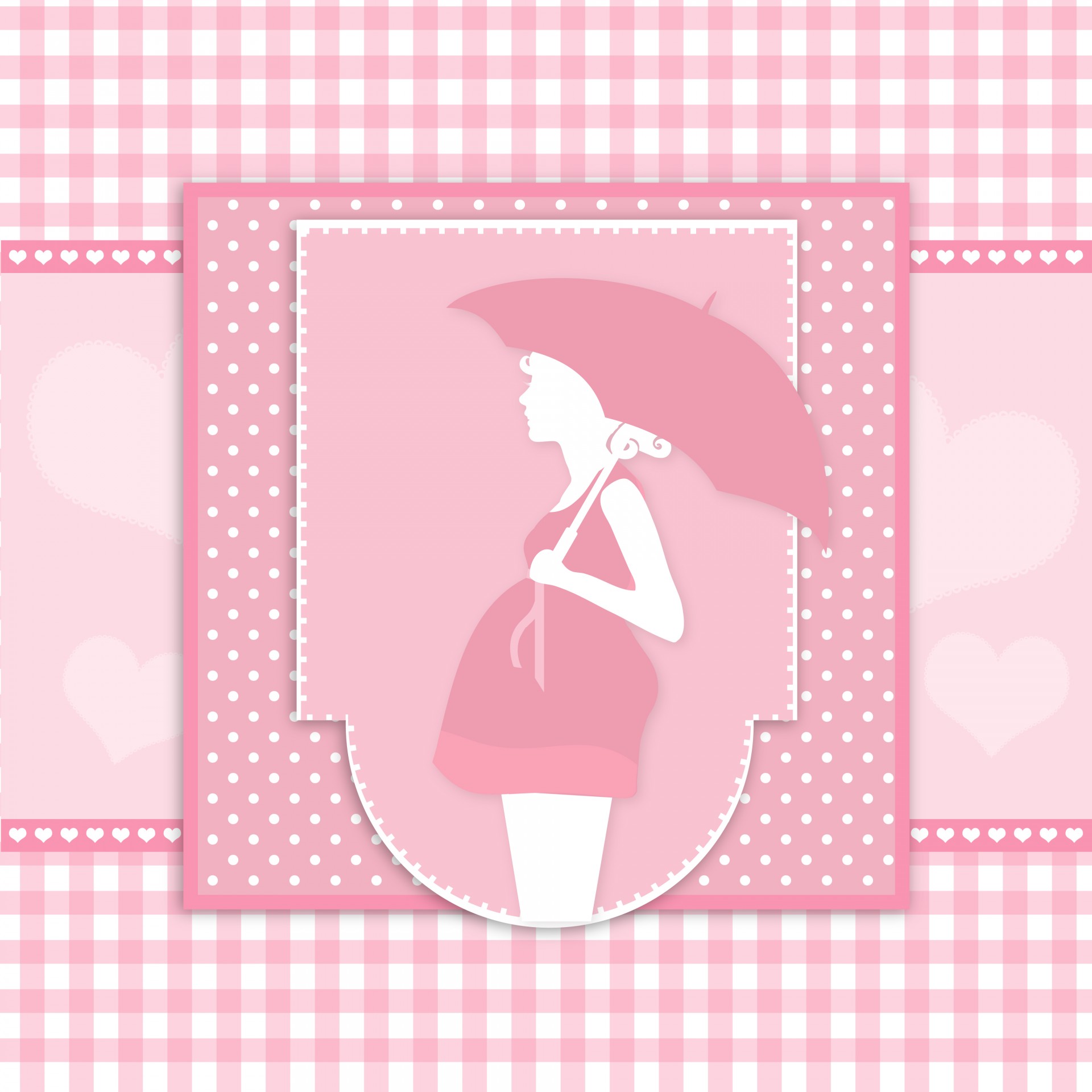 Pretty in pink pregnant woman with umbrella baby shower card template